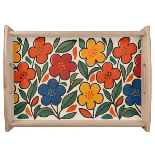 Retro 1960s Style Floral Pattern Serving Tray