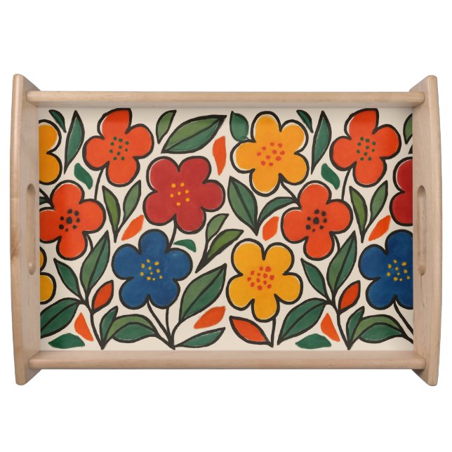 Retro 1960s Style Floral Pattern Serving Tray (Front)