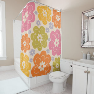 Retro 1960s Style Floral Pattern Shower Curtain