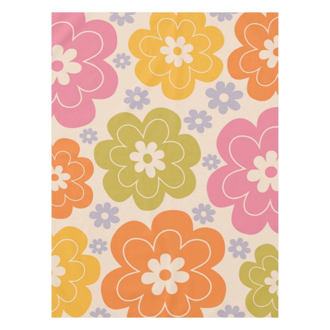 Retro 1960s Style Floral Pattern Tablecloth (Front)