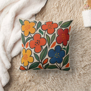 Retro 1960s Style Floral Pattern Throw Pillow