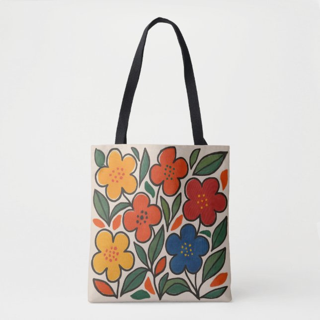 Retro 1960s Style Floral Pattern Tote Bag (Front)