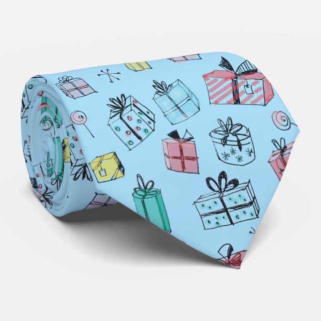 Retro 1960s Style Gifts Hand Drawn Pastel Blue Neck Tie (Rolled)