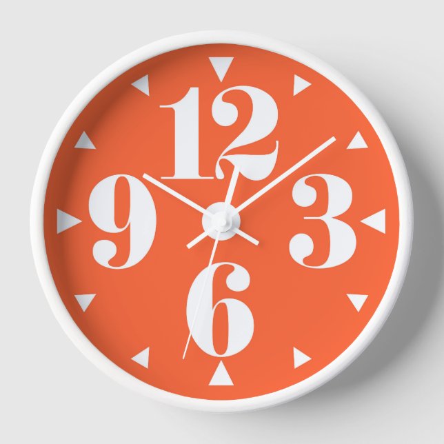 Retro 1960s Style Mid Century Modern Orange Clock (Front)