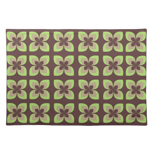 Retro 1960's Vintage Floral | Sage Green Cloth Placemat (Front)