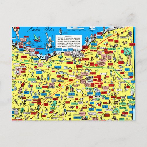 Retro 1966 Cleveland Ohio map postcard