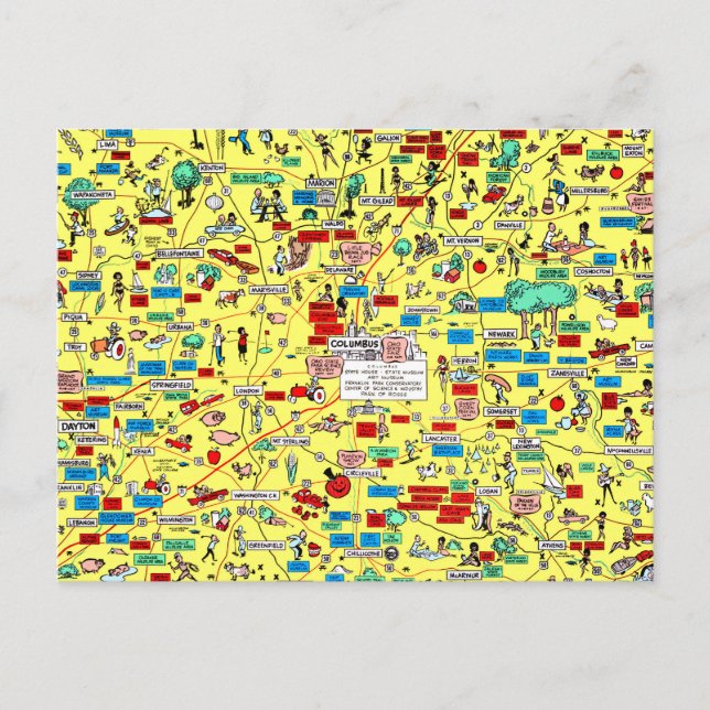 Retro 1966 Columbus, Ohio map postcard (Front)