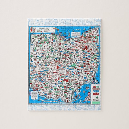 Retro 1966 Ohio map jigsaw puzzle 8x10 110 pcs