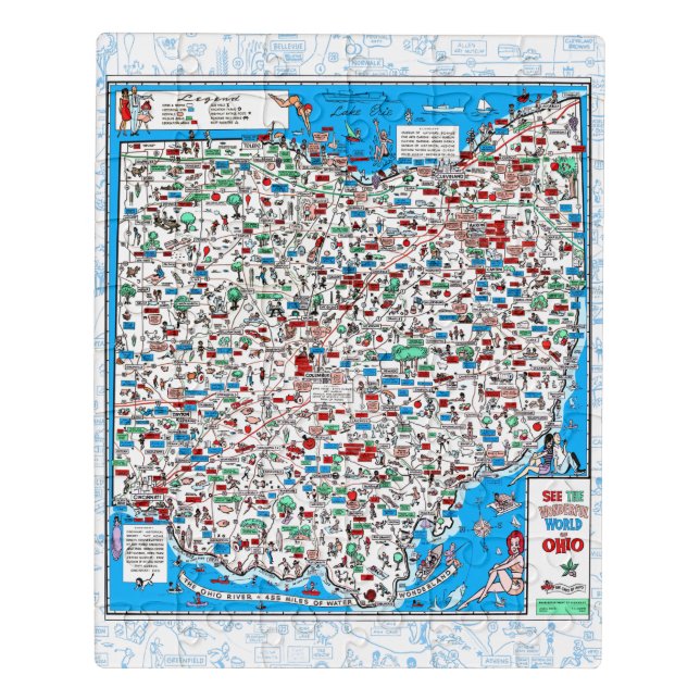 Retro 1966 Ohio map jigsaw puzzle 8"x10" 60 pcs (Puzzle Vertical)