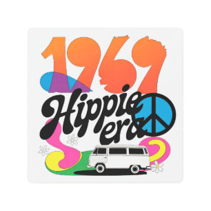 Retro 1969 Hippie Era Graphic with Peace Symbol Metal Print
