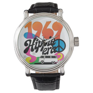Retro 1969 Hippie Era Graphic with Peace Symbol Watch
