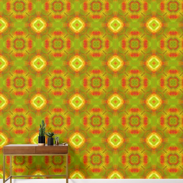 Retro 1970 Geometric Pattern Red, Orange, Green Wallpaper (Hallway)
