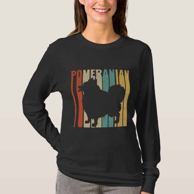 Retro 1970 S  Pomeranian Dog Silhouette Cracked Di T-Shirt (Front)