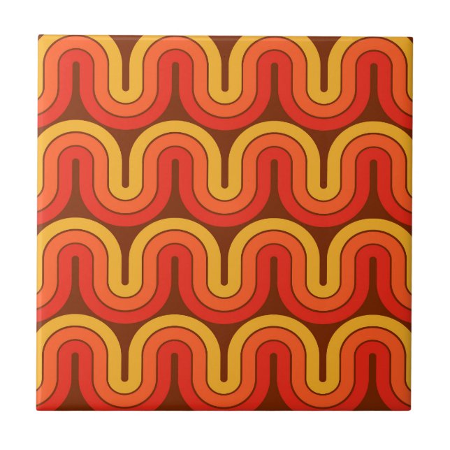 Retro 1970 Style Wave Pattern Ceramic Tile (Front)