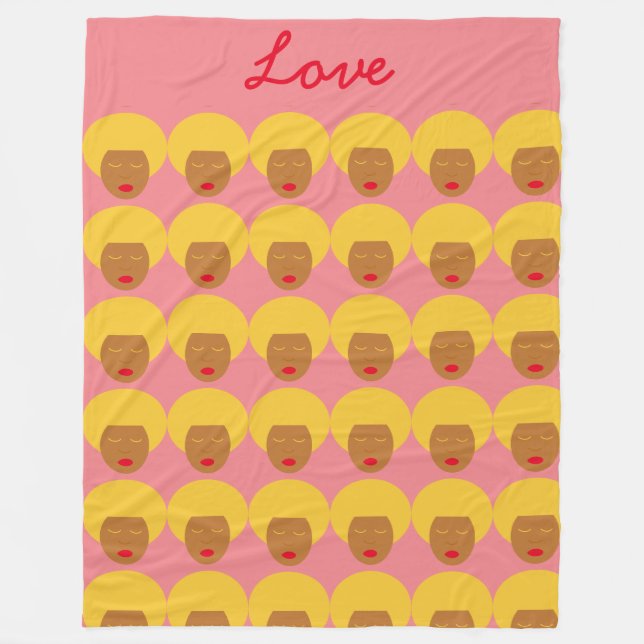 Retro 1970s Afro Love Valentine's Day Home Décor Fleece Blanket (Front)