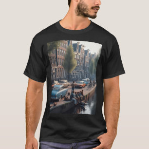 Retro 1970S Amsterdam Ai Artwork Colorful Streets T-Shirt