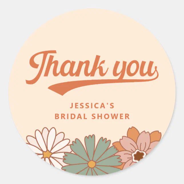 Retro 1970s Bridal Shower Thank You Classic Round Sticker | Zazzle