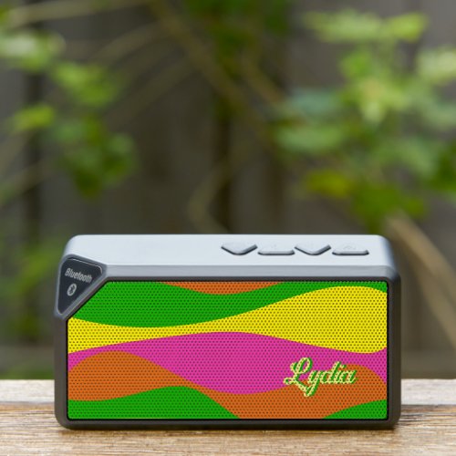 Retro 1970s Bright Abstract Stripes Add Name Bluetooth Speaker