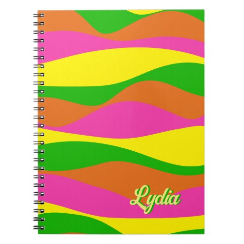 Retro 1970s Bright Abstract Stripes Add Name Notebook