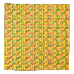 Retro 1970's Bright Bold Orange Yellow Flowers Duvet Cover