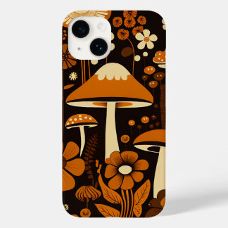 Retro 1970s Brown & Orange Mushrooms & Flowers Case-Mate iPhone 14 Case