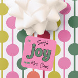 Retro 1970s Christmas Lettering Joy To From Square Sticker<br><div class="desc">These stick on gift tags have a retro 1970s style with the word "joy" spelled out in green vintage style lettering against a pink background. They have a spot for you to write in your own names.</div>