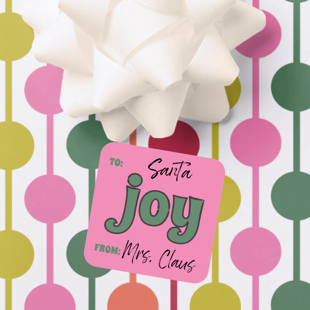 Retro 1970s Christmas Lettering Joy To From Square Sticker
