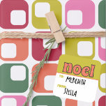 Retro 1970s Christmas Lettering Noel To From Square Sticker<br><div class="desc">These stick on gift tags have a retro 1970s style with the word "noel" spelled out in orange vintage style lettering against an orange background. They have a spot for you to write in your own names.</div>