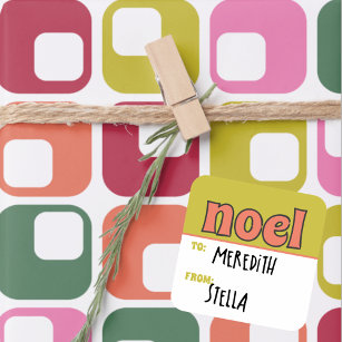 Retro 1970s Christmas Lettering Noel To From Square Sticker