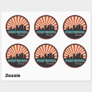 Retro 1970s Fort Worth Texas City State Skyline Classic Round Sticker