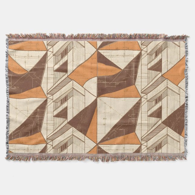 Retro 1970s Geometric Arch Pattern in Burnt Sienna Throw Blanket (Front)