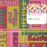 Retro 1970s Geometric Pattern Christmas To From Square Sticker<br><div class="desc">These stick on gift tags have a retro 1970s style with a geometric pattern in red,  pink. lime green,  orange and green on white. They have a spot for you to write in your own names.</div>
