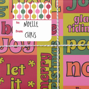 Retro 1970s Geometric Pattern Christmas To From Square Sticker