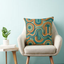 Retro 1970s Geometric Wave Pattern in Teal & Amber