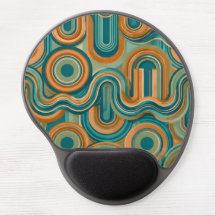 Retro 1970s Geometric Wave Pattern in Teal and Amb