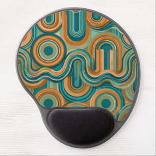 Retro 1970s Geometric Wave Pattern in Teal and Amb Gel Mouse Pad