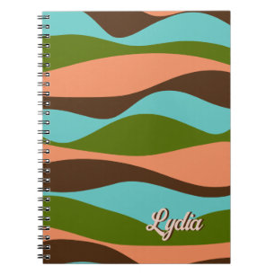 Retro 1970s Groovy Abstract Stripes Add Name Notebook