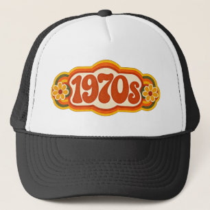 Retro 1970s Groovy Floral Design Trucker Hat