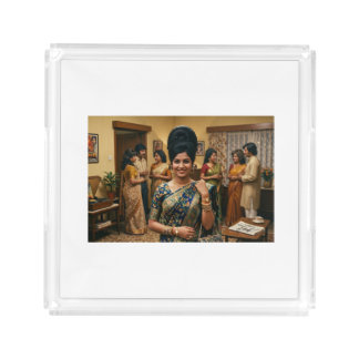 Retro 1970s Indian Fashion & Bouffant Hairstyle Il Acrylic Tray