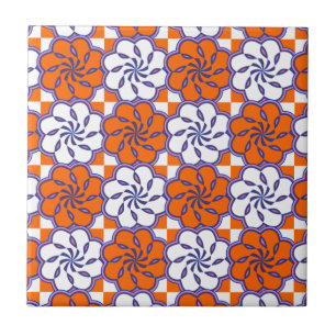 Retro 1970s large floral tile pattern orange white
