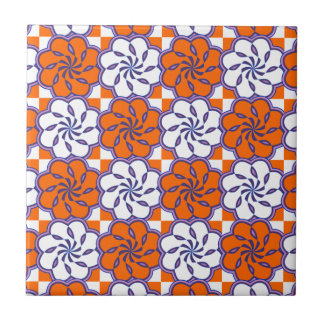 Retro 1970s large floral tile pattern orange white