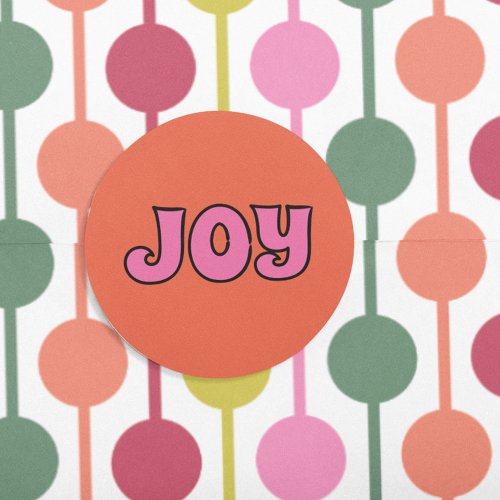 Retro 1970s Lettering Joy Christmas Orange Pink Classic Round Sticker