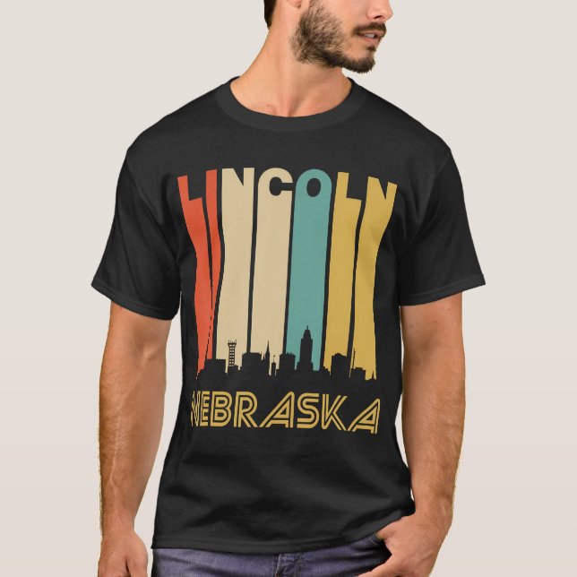 Retro 1970'S Lincoln Nebraska Downtown Skyline T-Shirt (Front)