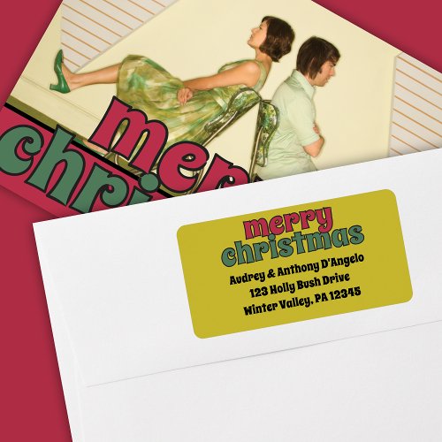 Retro 1970s Merry Christmas Return Address Label