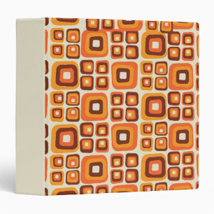 Retro 1970s Mid Century Orange and Brown Geometric 3 Ring Binder