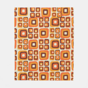 Retro 1970s Mid Century Orange and Brown Geometric Fleece Blanket