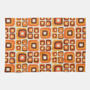 Retro 1970s Mid Century Orange and Brown Geometric Kitchen Towel