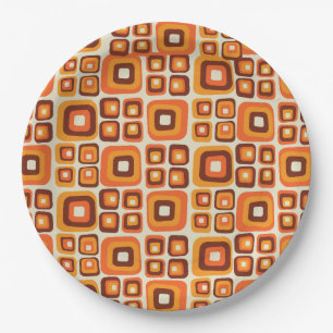 Retro 1970s Mid Century Orange and Brown Geometric Paper Plates