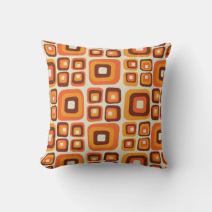 Retro 1970s Mid Century Orange and Brown Geometric Throw Pillow
