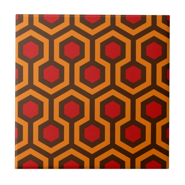 Retro 1970s Orange Red Abstract Pattern Room 237 Ceramic Tile (Front)